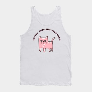 Coffee cats and yoga mats funny yoga and cat drawing Tank Top